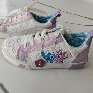Disney Stitch Girls Sneakers Size 2 Glitter Pastel Lace-Up Shoes